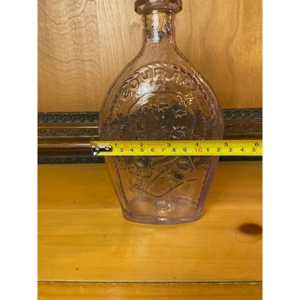 Vintage Amethyst Purple Glass Decanter Courage Ship Embossed Bottle with Stopper